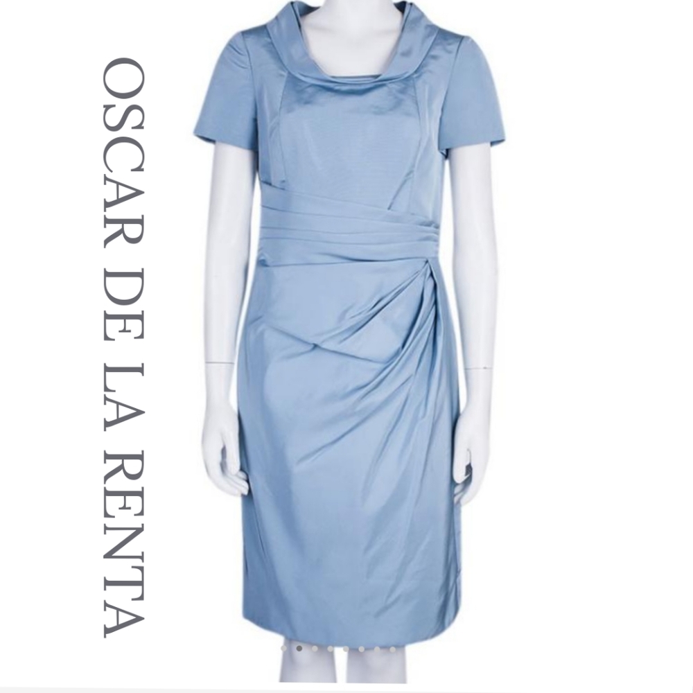 Oscar de la Renta, light blue midi sheath dress, silk, size 4 - Picture 6 of 7